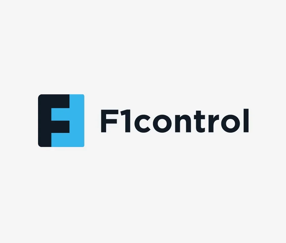 Grafisk identitet til F1 Control – logo i sort og blå